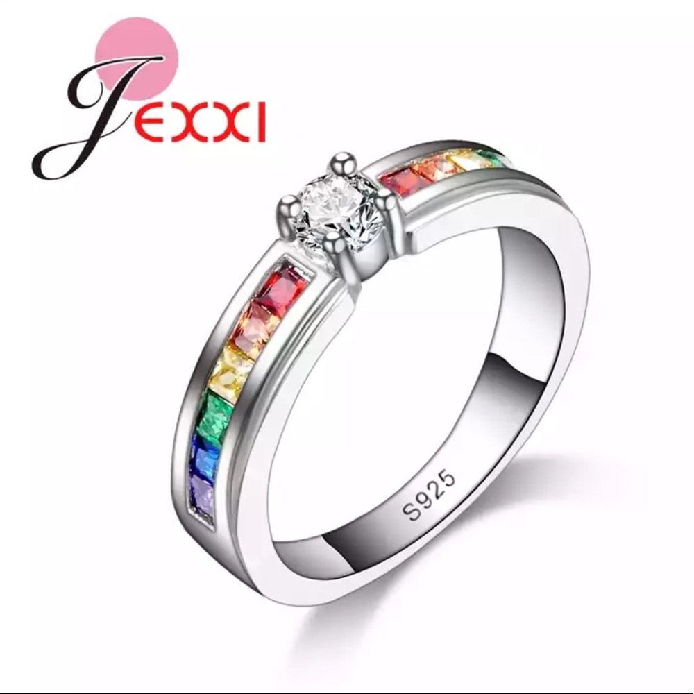 925 Sterling Silver Various Colors Round Ring